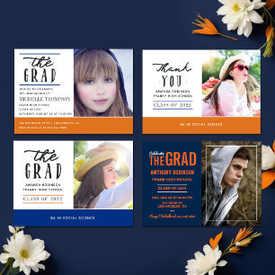 Invitation de la fête de graduation orange et bleu