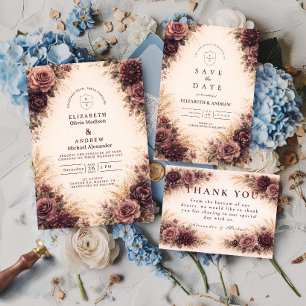 Save The Date Mariage d'automne floral bordeaux lunatique
