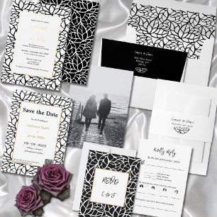 Invitation En Aluminium Mariage de Motif Abstrait blanc et noir