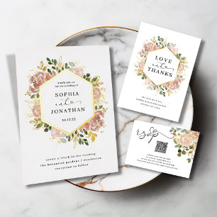 Invitation En Aluminium Elégant Mariage floral neutre   Or