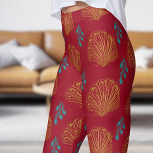 Stijlvol roze pauw veren patroon leggings