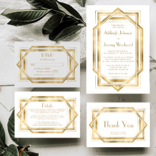 Invitation Elégant Mariage de cadre déco Gold White années 19