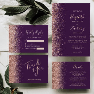 Invitation Rose foncé violet  or Faux Parties scintillant Mar