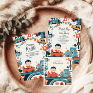 Invitation Fun Colorful Cars Boy Baby shower