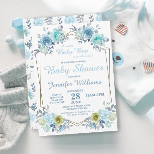 Carte Postale Joli Blue Floral C'est un Baby shower garçon Invit