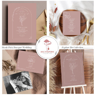 Invitation Tout En Un Vintage Floral Rustique Mariage rose QR Code
