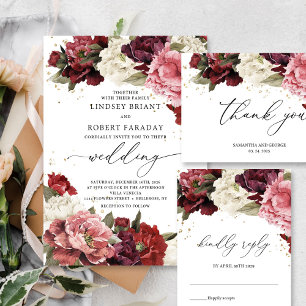 Invitation Boho Blush burgundy mauve peonies mariage brunch