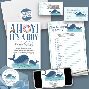 Invitation Happy Whale Ahoy c'est un Baby shower d'aquarelle 