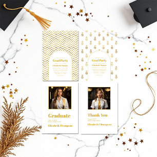 Invitation Elégant Gold et White Graduation Party Photo