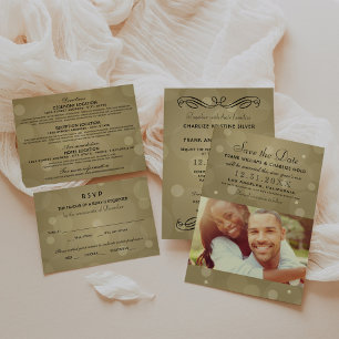 Invitation Elégant Champagne Gold et Mariage noir