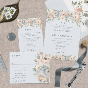 Invitation Cottage Garden Pastel Blue Peach Coral