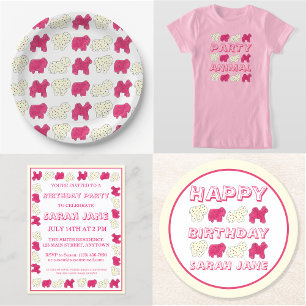 Invitation Pink Animal Crackers Cookies Circus Anniversaire