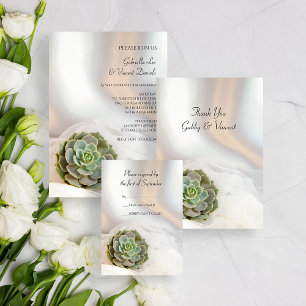 Succulent vert sur mariage blanc Réponse RSVP