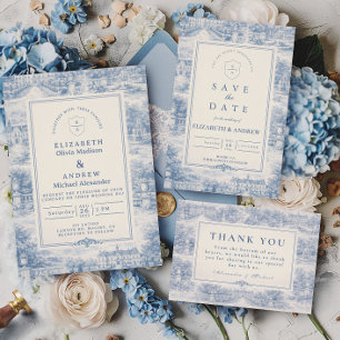 Invitation Mariage sur la terrasse du jardin du château bleu