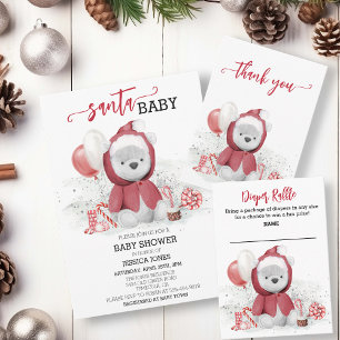 Invitation Père Noël Baby shower Polar Teddy Bear Cub Aquarel