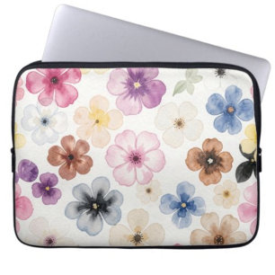 Housse Pour Ordinateur Portable Motif floral rose gris blanc noir 