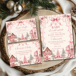 Invitation Baby Shower Fantaisiste Flocon de Neige Rose