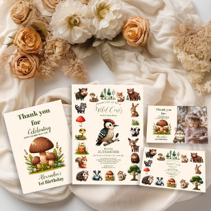 Invitation Bois Animaux Végétation Sauvage Un 1er Anniversair