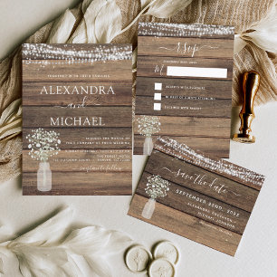 Invitation Tout En Un Farmhouse Bébé's Breath Rustic Wedding RSVP