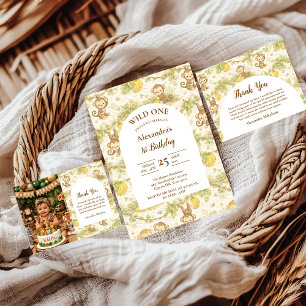 Neutrale Jungle Dieren Wilde Eén Verjaardag Papieren Bordje