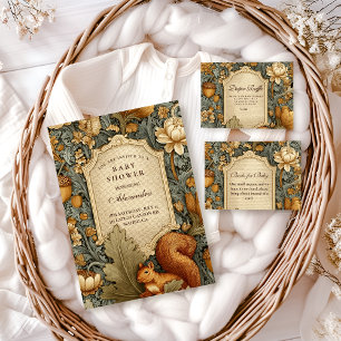 Invitation Baby Shower Floral Écureuil de la Forêt Vintage