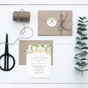 Faire-part de mariage d'aquarelle de feuille d'or