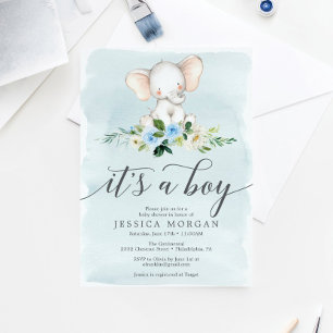 Baby shower virtuel Blue Elephant Invitation