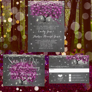 Invitation Poche courbée pourpre Mariage de feuille d'arbre d