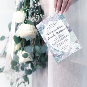 Invitation Annabelle Vintage Blue Floral Crest encadré Mariag