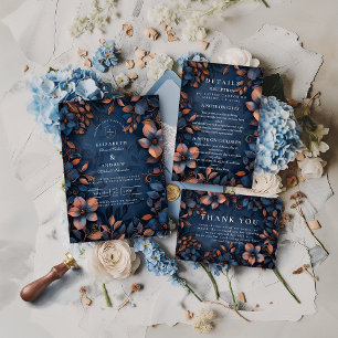 Cartons Réponse Mariage Floral Cuivre de Minuit