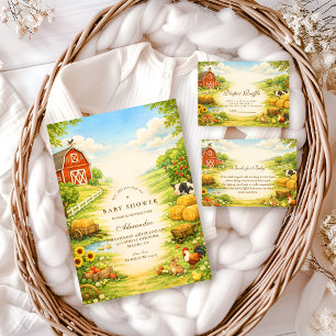 Invitation Baby Shower Chemin de Ferme Ensoleillé