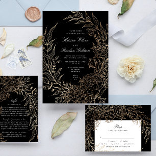 Invitation Pampa dorée Tuxedo Noir moderne Monogramme Wreath