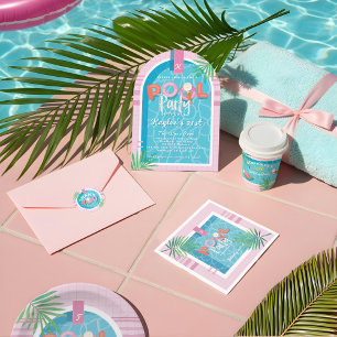Invitation Fun Tropical Pink & Blue Illustrator Pool Party