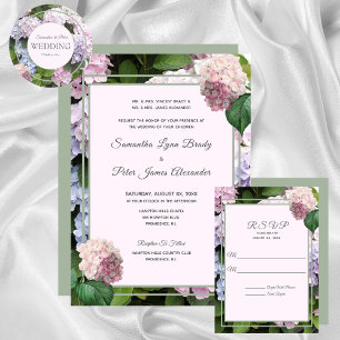 Invitation Été Hydrangea Blossoms, Rose, Vert, Mariage