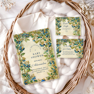 Invitation Fête de naissance vintage au jardin de myrtilles