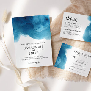 Aquarelle Blue Ocean Wave Faire-part de mariage