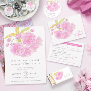 Invitation Mariage d'aquarelle de fleurs de cerisier rose