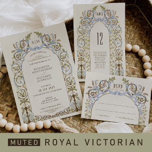 Invitation Mariage Royal Victorien Muted RSVP Florales Vintag