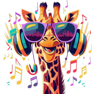 Sticker Carré Girafe de fête colorée cool avec casque