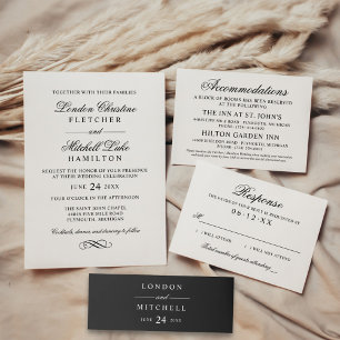 Klassieke Elegant Black Custom Weddenemonogram Uitnodigingen Wikkel
