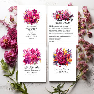Carte D'accompagnement Viva Magenta Floral Mariage Détails sur l'invité