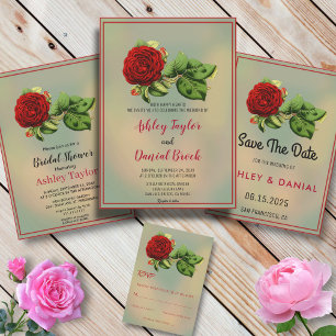 Invitation Mariage floral encadré rose de Bourgogne Enregistr