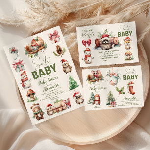 Invitation Père Noël Baby Woodland Baby shower de Noël d'hive