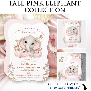 Carte D'accompagnement Fiche rabat Baby shower Eléphant Automne Fille
