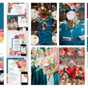 Invitation Bright Été coloré turquoise Mariage floral I