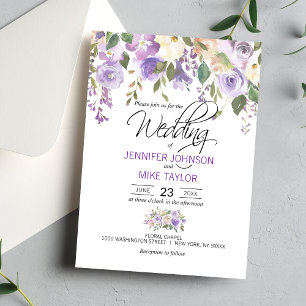Invitation Aquarelle Florale Lavande violet Mariage Lilac