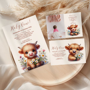 Carte De Remerciements Photo Boho Holy Cow Highland Cow 1er anniversaire