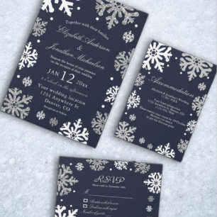 Invitation Marine Blue Snowflakes Mariage d'hiver