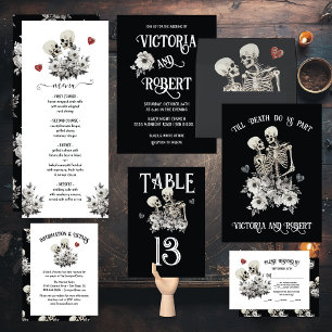 Invitation Jusqu'à la mort nous Part Skeleton Couple Floral R