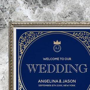 Elegant Navy and Gold Wedding Information Kaart